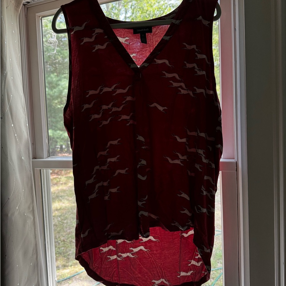 Modcloth Red Tank Top with White Greyhound Pattern